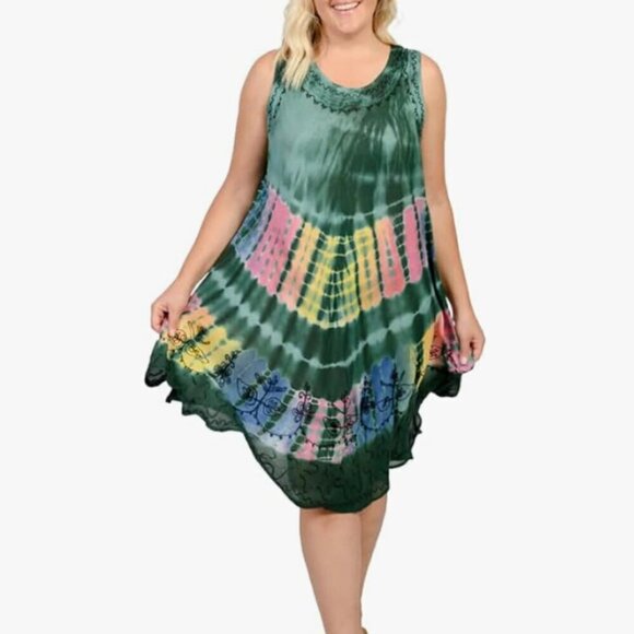 In Gear Loose Brightly Colored Tie Dye Umbrella Swing Dress - Picture 2 of 9